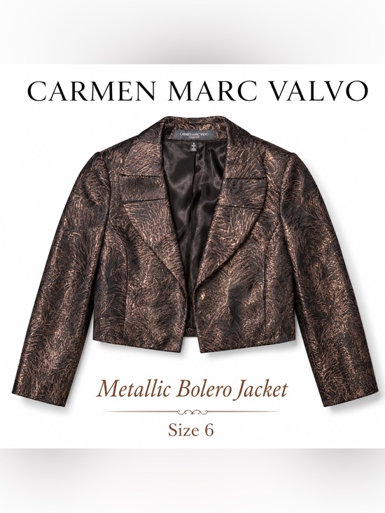 Carmen Marc Valvo Jackets & Blazers - Vintage 90s Carmen Marc Valvo Metallic Brocade Bolero Jacket Size 6